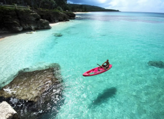 An idyllic scene at Taga Beach, Tinian, in the Northern Marianas