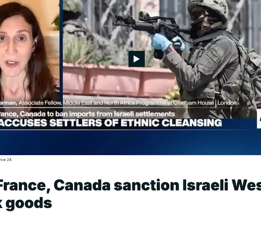 The United Kingdom, France and Canada announced they would ban imports of Israeli products which originated from the illegal settlements in the occupied West Bank