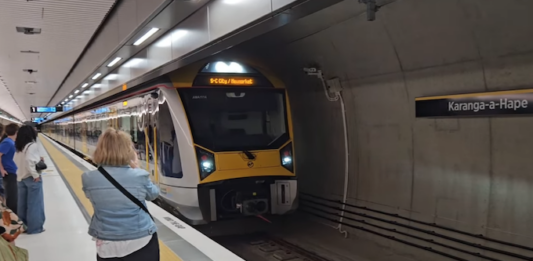 Passengers at Karanga-a-Hape, one of Auckland's new City Rail Link stations