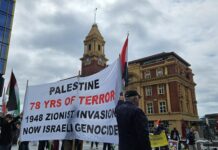 A pro-Palestinian rally on the 156th consecutive week of protest