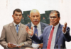 Aseri Radrodro (from left), Prime Minister Sitiveni Rabuka, and NFP's Professor Biman Prasad