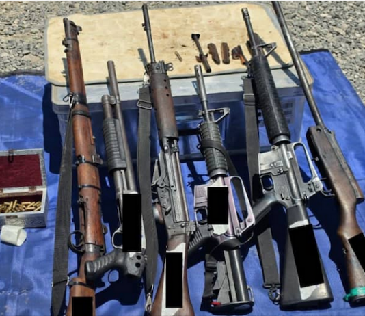 Firearms and ammunition seized in a counter-terrorism operation by PNG police in Southern Highlands province