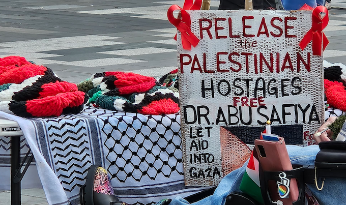 "Release the Palestinian hostages - Free Dr Abu Safiya"