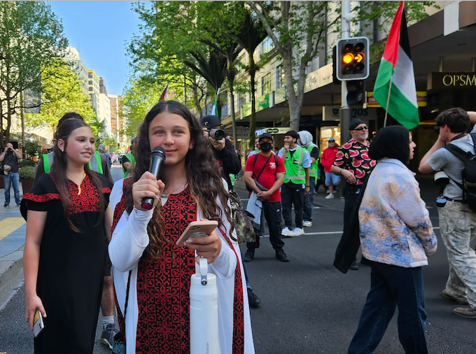 Palestinian children on the Global March for Palestine that began in New Zealand