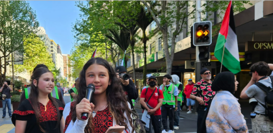 Children at the Global March for Palestine in Queen Street