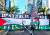 A protester ahead of the Global March for Palestine up Auckland's Queen Street