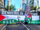 A protester ahead of the Global March for Palestine up Auckland's Queen Street