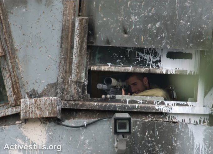 Israeli snipers +972mag 680wide Israeli sniper position in a watchtower in the illegally occupied West Bank