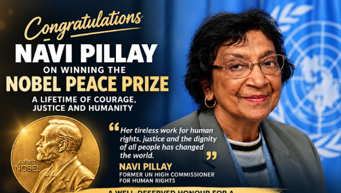 The Norwegian Nobel Committee awards the 2026 Nobel Peace Prize to Navanethem "Navi" Pillay
