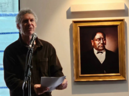 Writer Nick Bollinger speaking at the Roger Fowler whānau's book launch