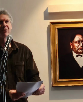 Writer Nick Bollinger speaking at the Roger Fowler whānau's book launch