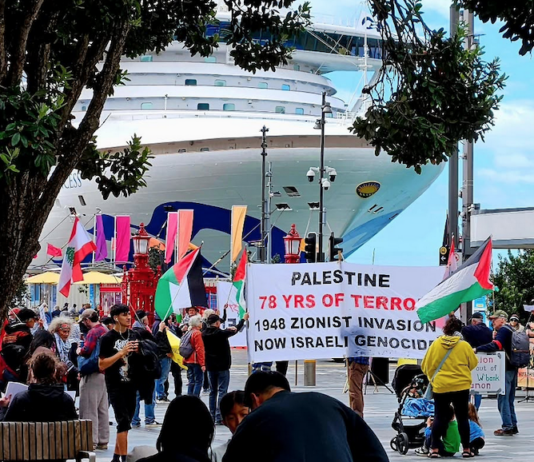 A Palestine solidarity rally in Auckland on 3 Oct 2026