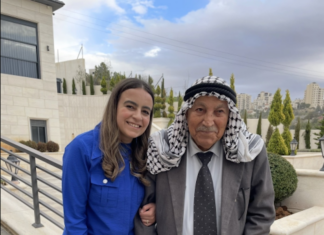 PSNA national spokesperson Rinad Tamimi with her 95-year-old grandfather in Hebron