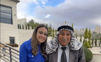 PSNA national spokesperson Rinad Tamimi with her 95-year-old grandfather in Hebron