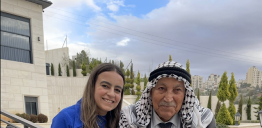 PSNA national spokesperson Rinad Tamimi with her 95-year-old grandfather in Hebron