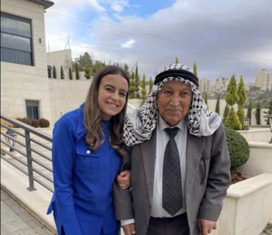 PSNA national spokesperson Rinad Tamimi with her 95-year-old grandfather in Hebron