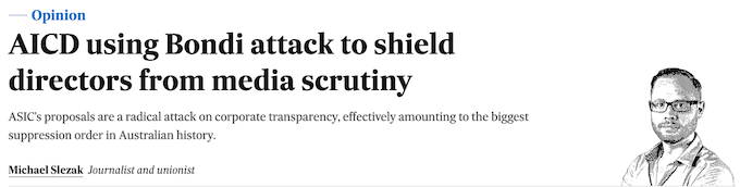 The advocacy article by MEAA media president Michael Slezak
